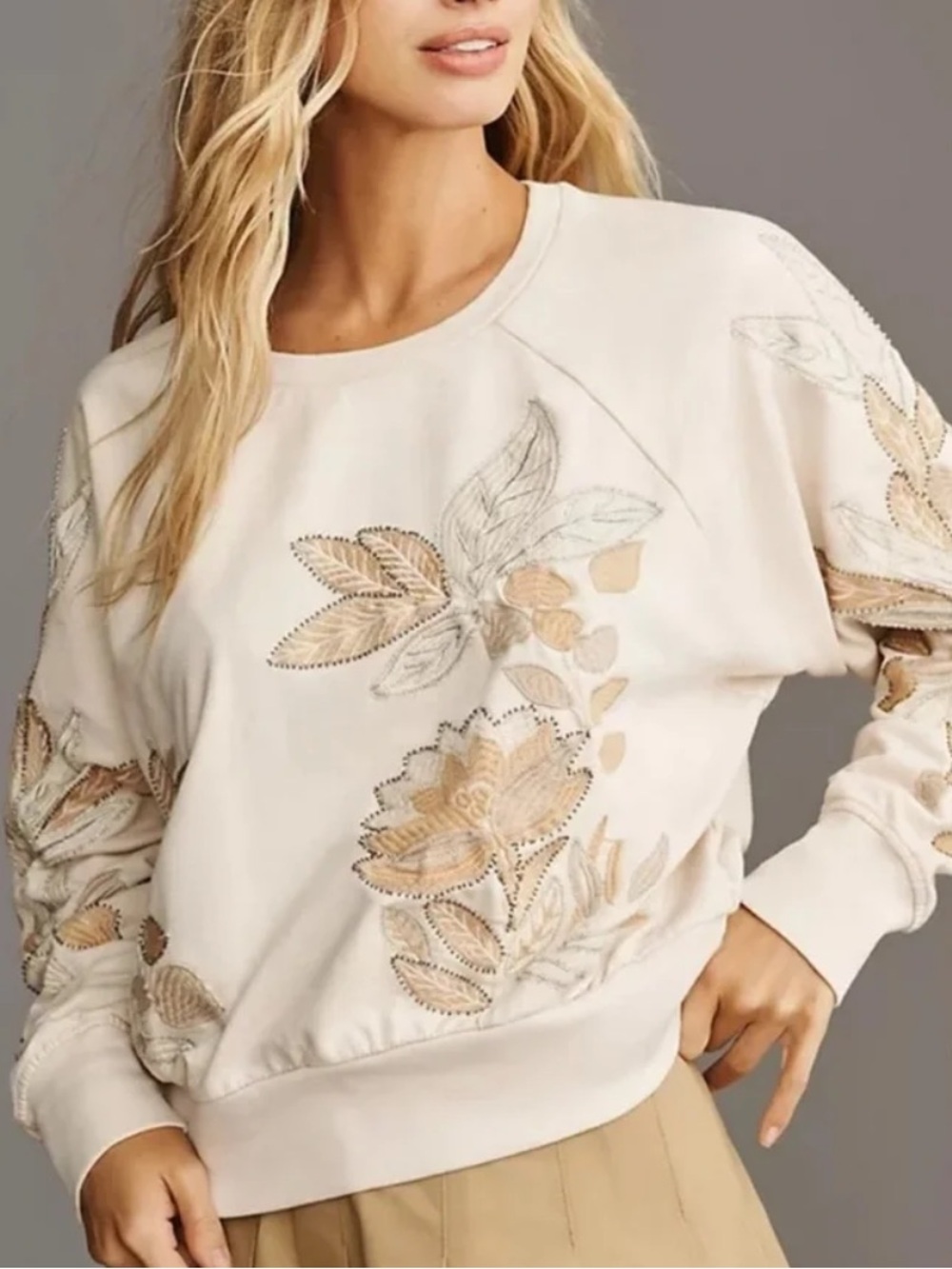 Anthropologie Embroidered Beaded Pullover Sweater